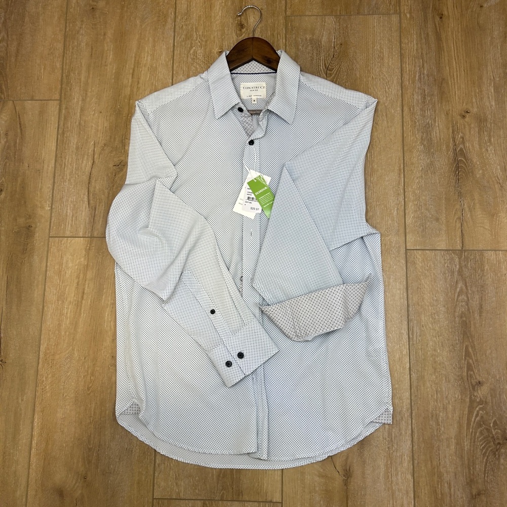CONSTRUCT Slim Fit Casual Long Sleeve Button Down w/ Micro Polka Dot Pattern.
